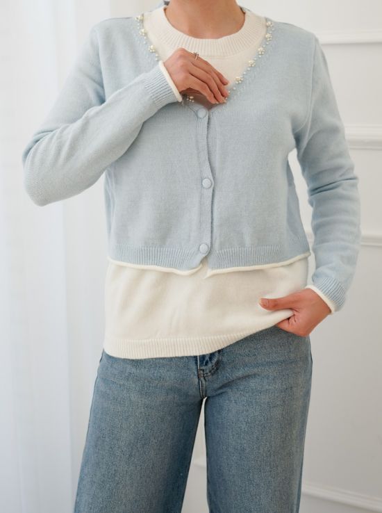 بلوز بافت ژاکتی آسمان