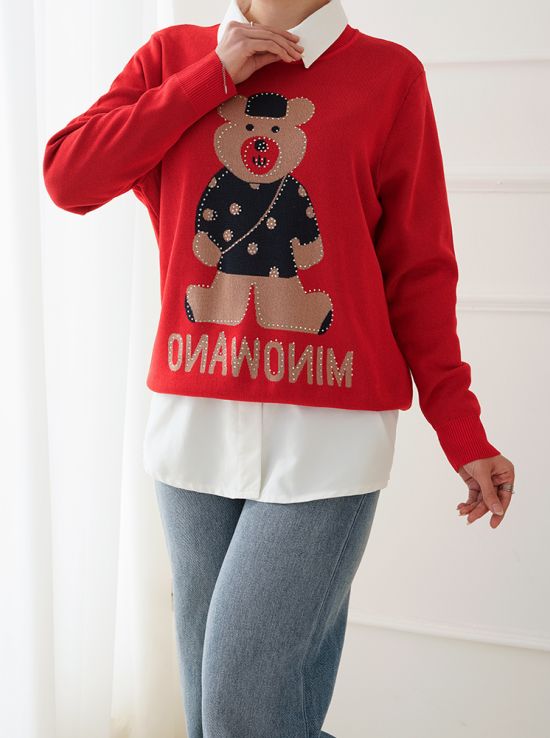 بلوز بافت نگین دار کریسمس