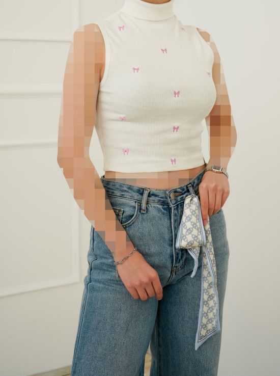 تاپ کراپ یقه اسکی پاپیونی