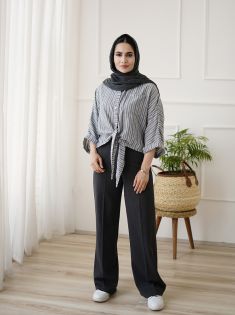 شومیز راه راه جلو گره 