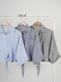 شومیز راه راه جلو گره 